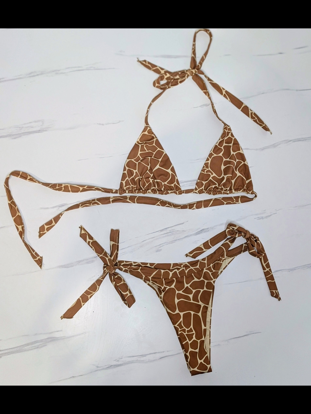 Tan Lines by Sivan Ayla Giraffe Print String Bikini Set Size Small